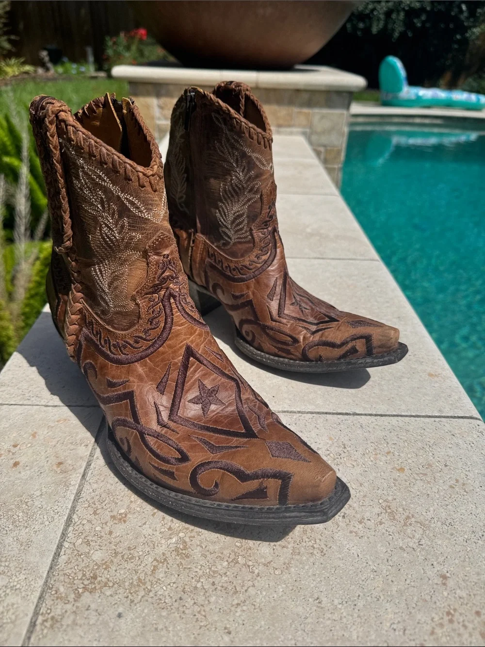 Old Gringo Brown Distressed Leather Embroidered Ankle Boots